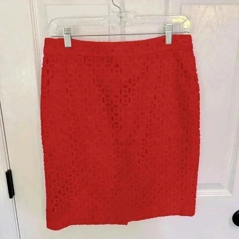 J. Crew Chili Red Eyelet No. 2 Pencil Skirt size 4 - Picture 2 of 4